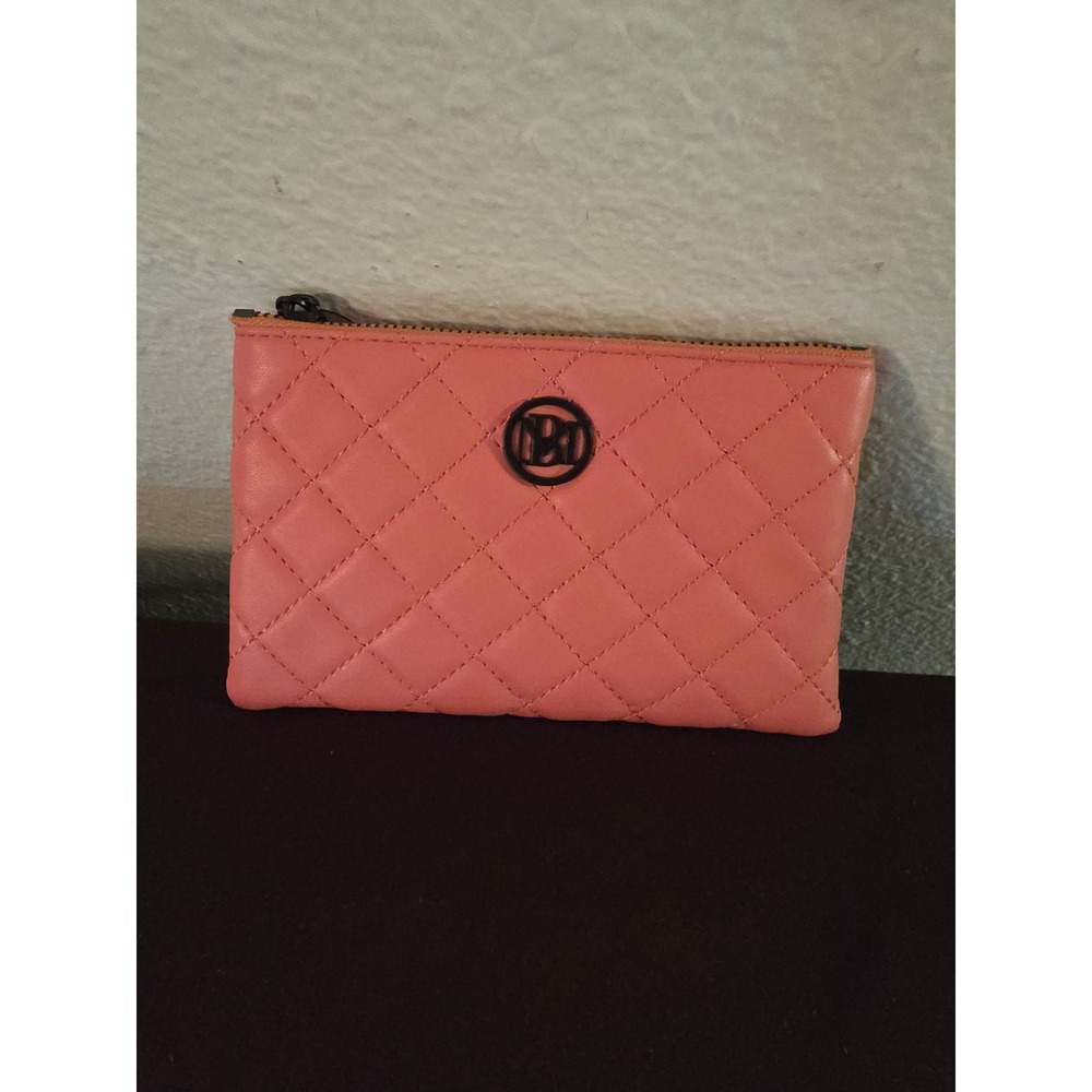 Badgley Mischka Diamond Quilting Clutch Coral Pink Wristlet Bag BM-4102-B NEW